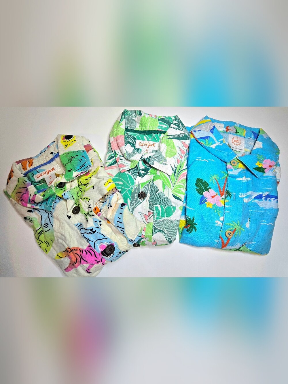 Cat & Jack Tropical Leaf Print Button-Up Shirt - Green